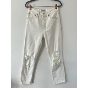 AGOLDE Riley High Rise Straight Leg Distressed White Button Fly Jeans‎ 25